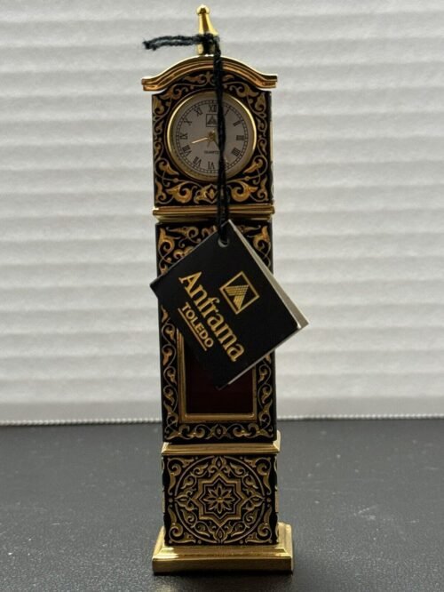 ANFRAMA TOLEDO DAMASCENE MINI GRANDFATHER CLOCK WITH 24KT GOLD DETAIL!