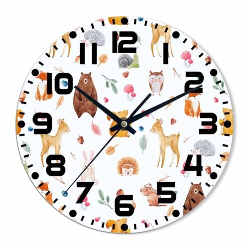 Animals Wall Clock Battery Operated Animal Party in The Forest Wall Clock Sil...