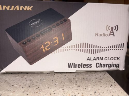 ANJANK Digital LED Alarm Clock FM Radio, Fast Wireless Charger Station for iPhon