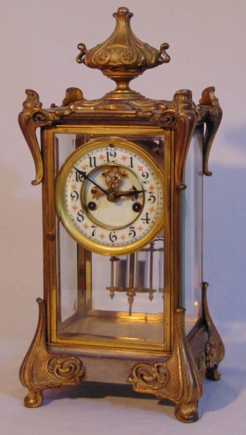 Ansonia Crystal Bronze French Art Nouveau Regulator Mantel Pendulum Clock