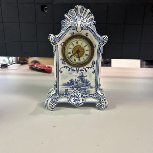 ANSONIA ROYAL BONN DUTCH WINDMILL BLUE DELFT MANTLE CLOCK