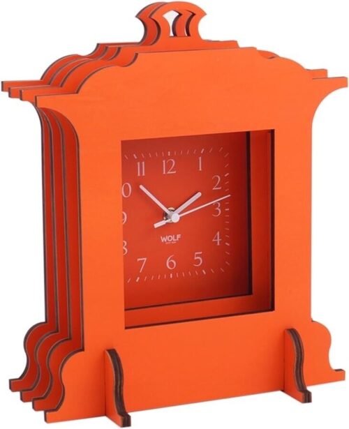 Anthropologie WOLF Wooden Jigsaw Grand Mantle Clock - Hermes Orange