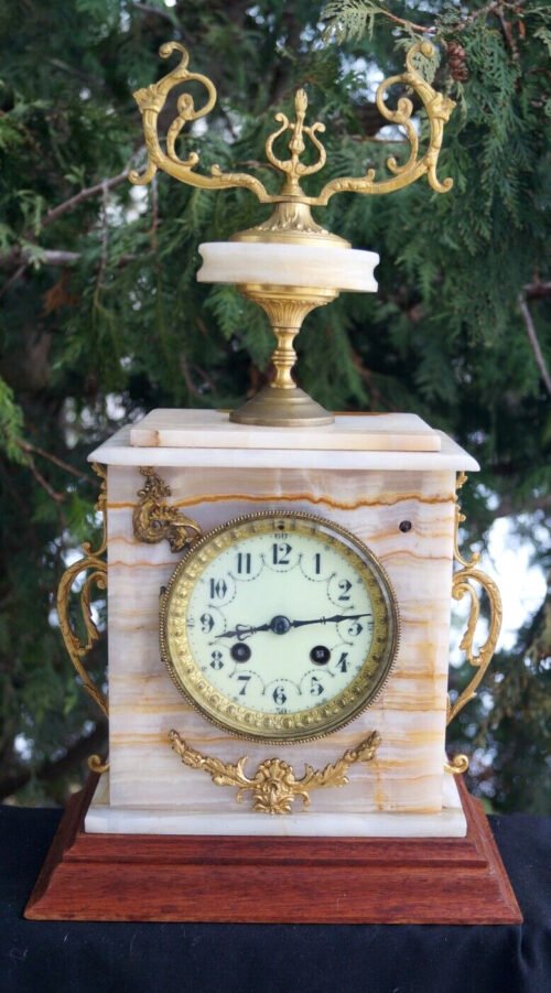 Antique 1870s - 1880s Era French Japy Freres White ONYX Mantle Clock - VIDEO
