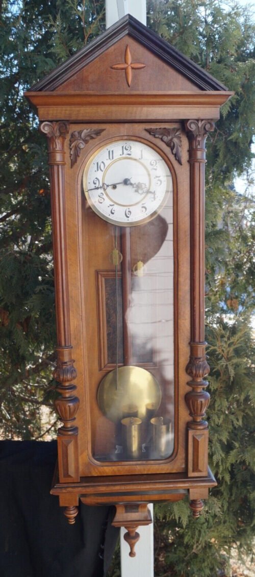 Antique 1885 German Gustav Becker 2 Weight Vienna Regulator Wall Clock - VIDEO