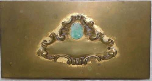 Antique 1900's Nouveau Chinese Carved Jade Phoenix Germany Bronze Wood Desk Box