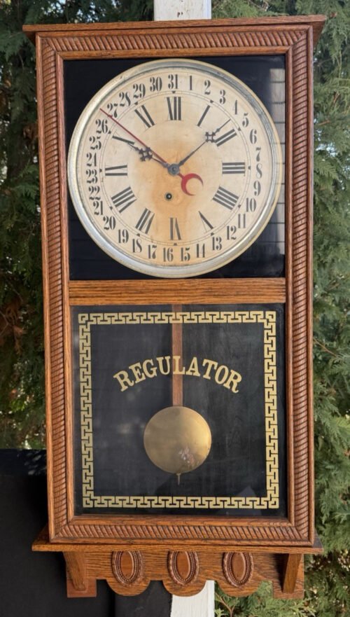 Antique 1915 Ingraham NORTHWESTERN OAK Regulator Calendar Wall Clock - SEE VIDEO
