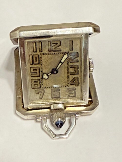 ANTIQUE 1920'S SWISS STERLING SILVER FOLDING PENDANT TRAVEL CLOCK RUNS