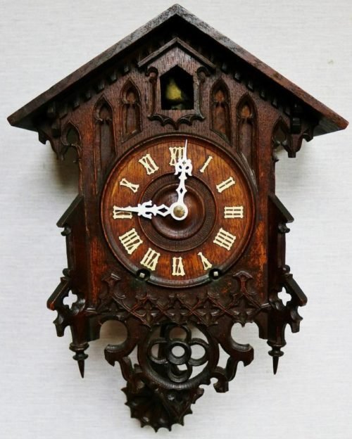 Antique 19thC Carved Black Forest Spring Driven Automaton 8Day Cuckoo Wall Clock