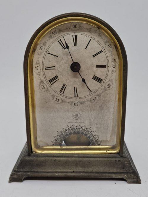Antique 19th C. JEROME & CO. Tin Dome Top Tombstone Mini Pendulum Mantel Clock