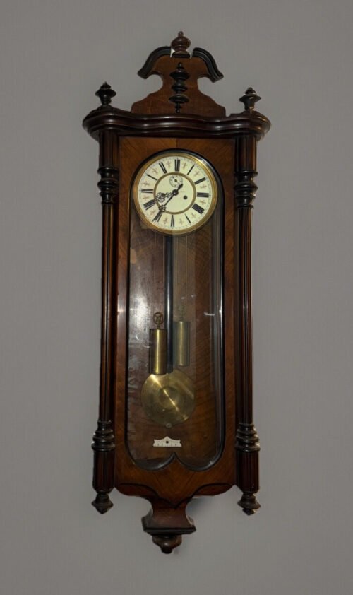 Antique 2 Weight Vienna Regulator Wall Clock- Ornate Carved Case