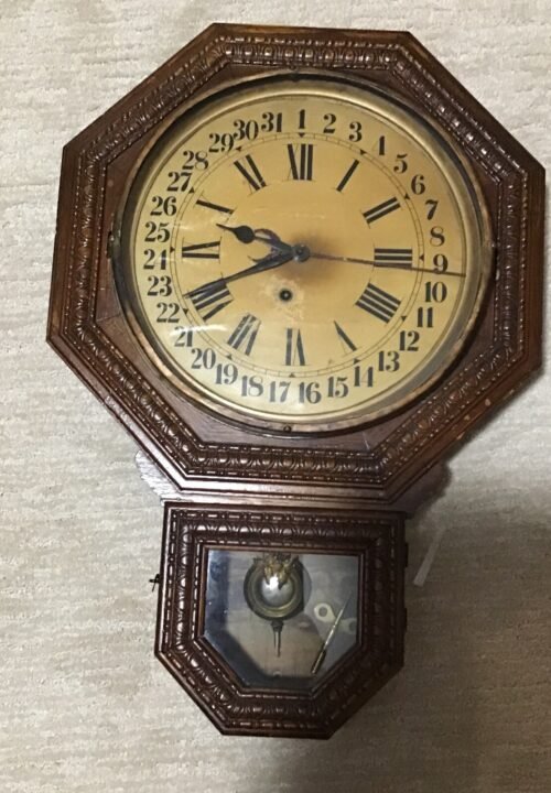 Antique 31 Day Calendar Wooden Wall Clock