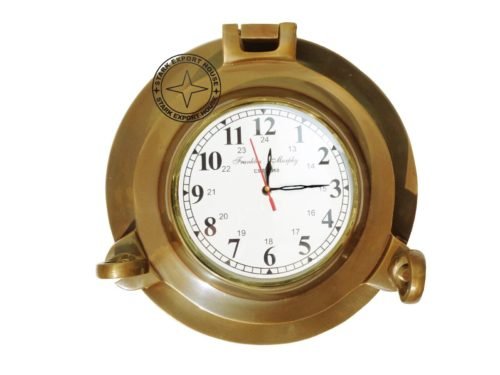 Antique 6 Inch Brass Marine Ship Porthole Clock Wall Clock Porthole Clock