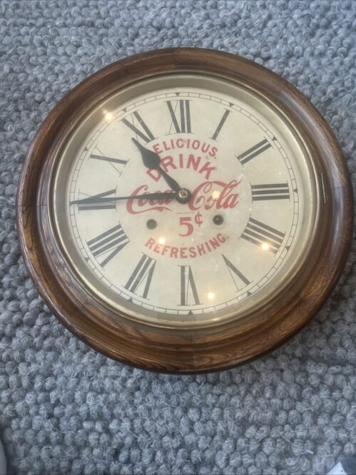 ANTIQUE ADVERTISING COCA COLA OAK REGULATOR WALL CLOCK 5 CENTS