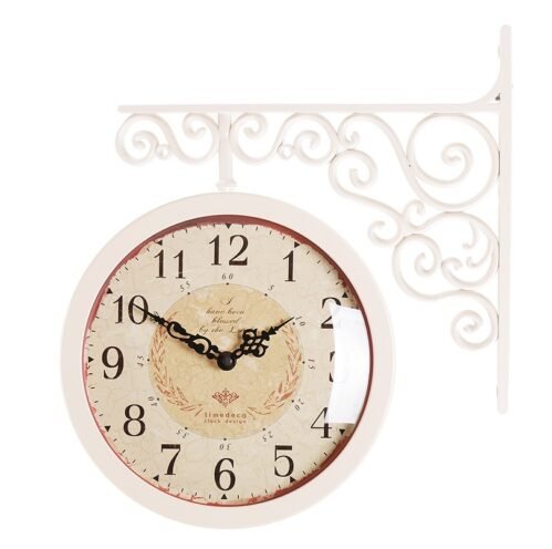 Antique Art Design Double Sided Wall Clock Station Clock Home Decor - CA(Ivory)