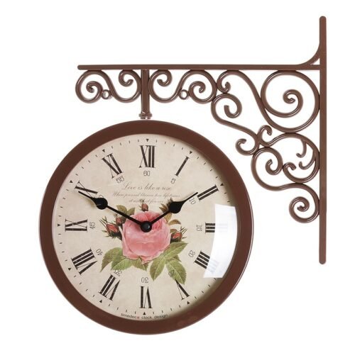 Antique Art Design Double Sided Wall Clock Station Clock Home Decor - Flower1BR
