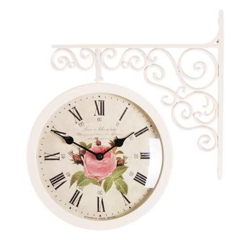Antique Art Design Double Sided Wall Clock Station Clock Home Decor - Flower1IV
