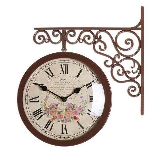 Antique Art Design Double Sided Wall Clock Station Clock Home Decor - Flower5BR