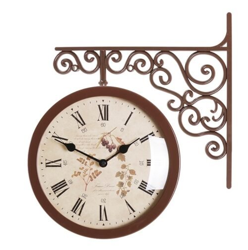 Antique Art Design Double Sided Wall Clock Station Clock Home Decor - Flower6BR