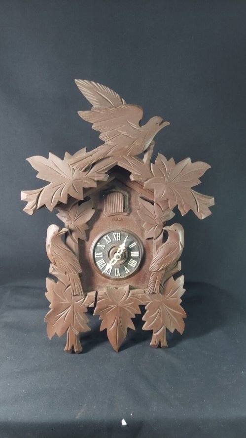 ANTIQUE BLACK FOREST Birds CUCKOO CLOCK 17" Long For Display 8 Day