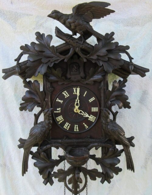 Antique Black Forest Cuckoo Clock, Works Well, Beautiful Carvings, NR image