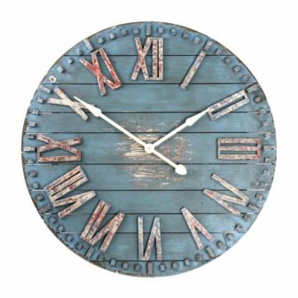 Antique Blue Distressed Roman Numeral Wooden Clock