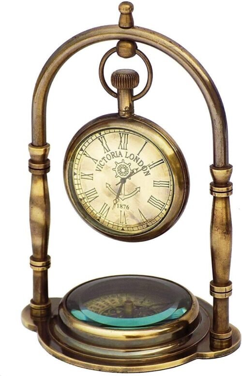 Antique Brass 1856 Table clock & Desk Clock Royal Dail Watch with Compass Item