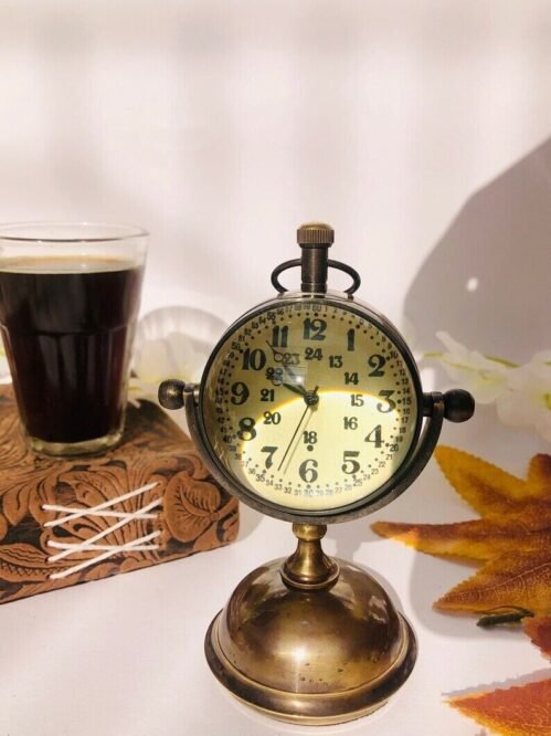 Antique Brass Compass Table Clock Vintage Style Collectable Gift Shelf Clock 1