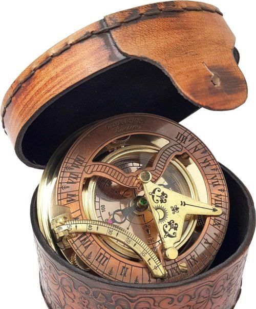Antique Brass & Copper Sundial Compass Sun Clock Ship Replica Watch Box Gift