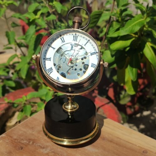 Antique Brass Desk Clock Mechanical Style Vintage Table Top Decorative Gift