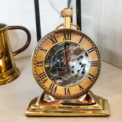 Antique Brass Desk Clock Mechanical Vintage Table Top Decorative