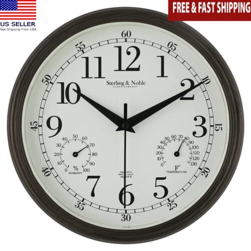 Antique Bronze Indoor Outdoor Analog Wall Clock Thermometer Hygrometer 8.75 New