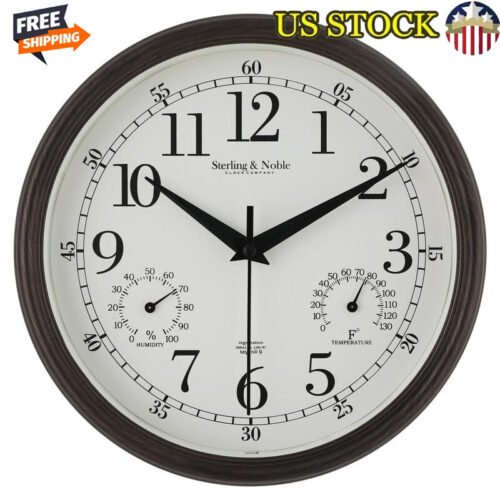 Antique Bronze Outdoor Wall Clock W/ Thermometer Hygrometer Quartz Movement 8.75