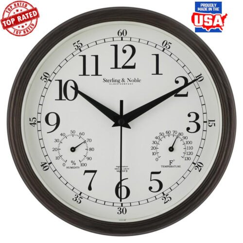 Antique Bronze Wall Clock Indoor Outdoor Quartz Thermometer Hygrometer 8.75 Inch