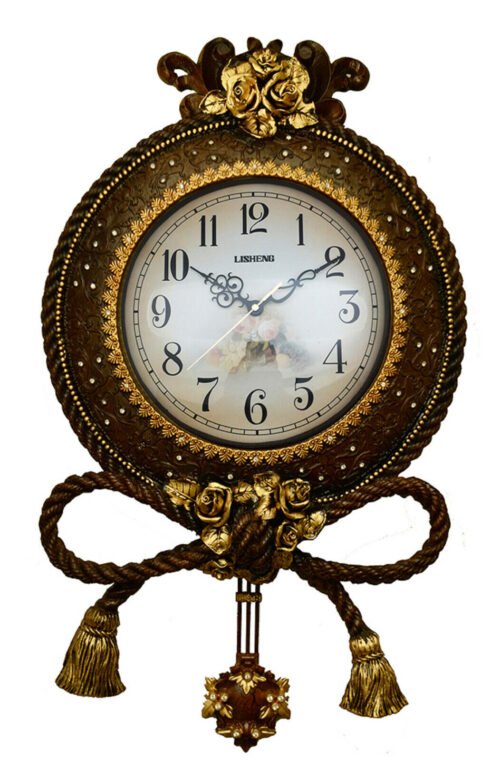 Antique Brown Wall Clock with Rope and Tassel Frame and Crystal Accents