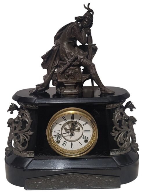 Antique c. 1874 F. Kroeber "Saxonia" Model Iron 8 Day Mantle Figural Clock