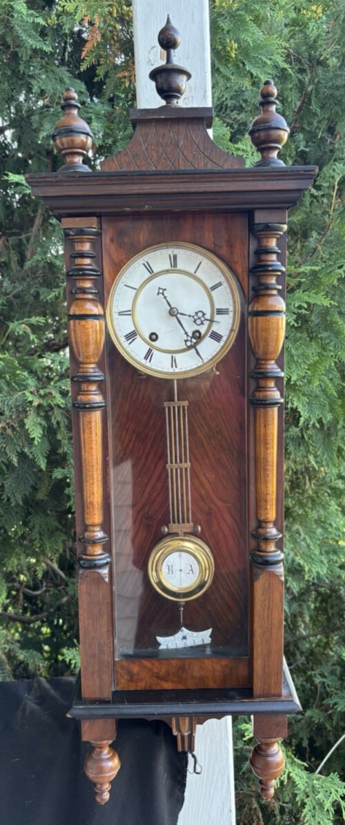 Antique C 1890 Walnut German Vienna Regulator Wall Clock - RUNS GOOD - SEE VIDEO