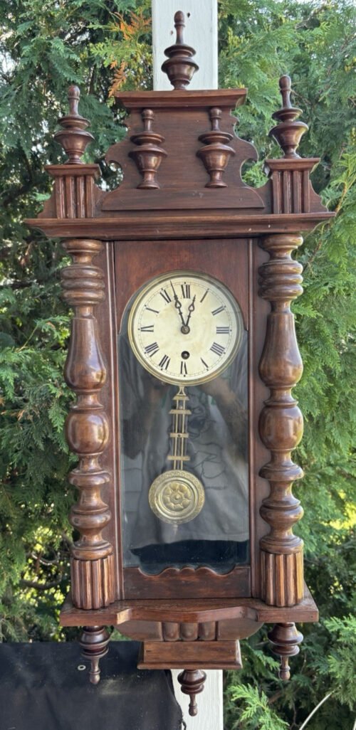 Antique C 1910 Junghans Walnut Vienna Regulator Wall Clock - RUNS GOOD