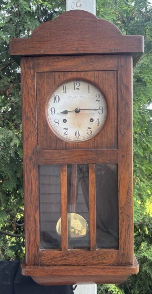 Antique C 1930s Franz Hermle German Regulator Box Wall Clock - VIDEO - RUNS GOOD