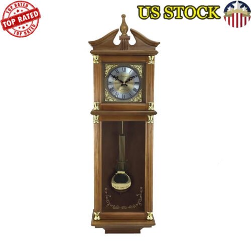 Antique Chiming Wall Clock Roman Numerals Harvest Oak Finish Pendulum Decor New