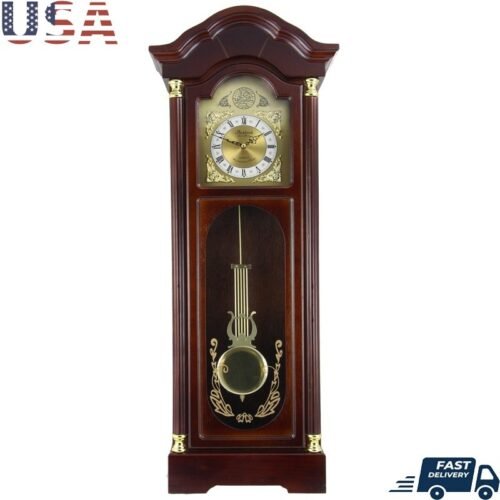 Antique Chiming Wall Clock W/ Roman Numerals & Swinging Pendulum 33 Inch New