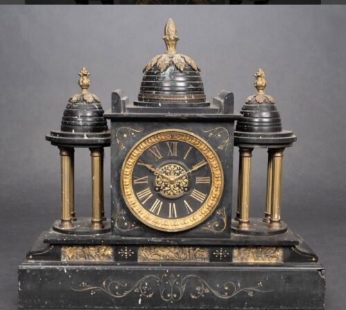 Antique Clock French Empire Marble Bronze Mantel Clock