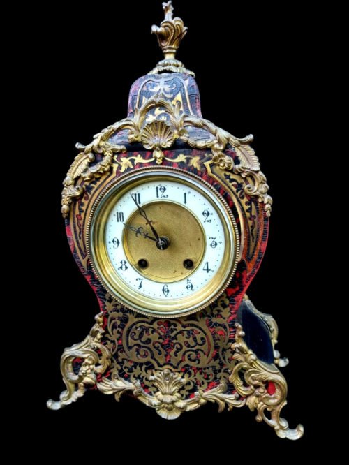 Antique Clock Boulle Large French Inlaid Shell Ormolu Bronze Mantel Clock c1860