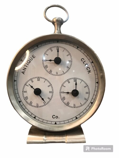 Antique Clock Co.-Three Time Zone Analog Desk Clock Heavy Brass Vintage