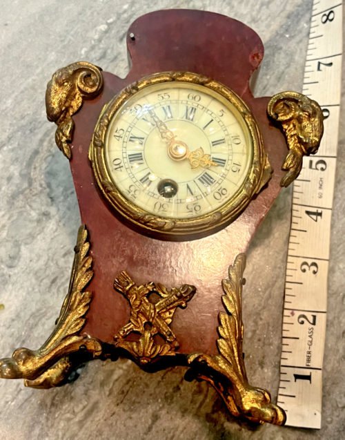 antique clock fine french?? germany? fancy mantel small bronze ormolu