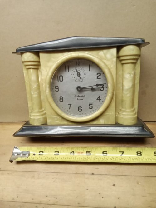 Antique Colonial Alarm Clock Patent Date 1912 1913 Wind Up, Lucite MADE IN USA