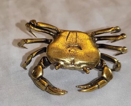 Antique Crab Solid Brass Ocean Sea Beach Old Gold Lustre Vintage Ornament Claws