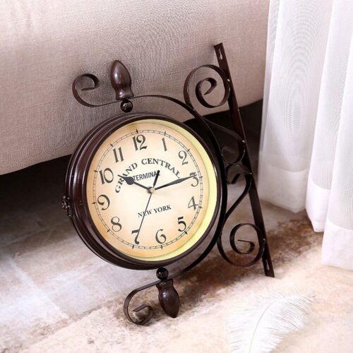 Antique Double Sided Wall Mount Station Clock Garden Vintage Retro Home Decor
