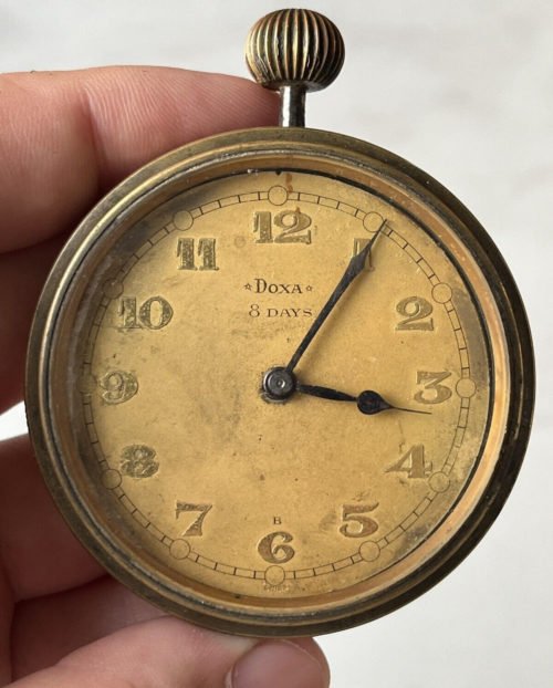 Antique Doxa Swiss Made 8 Days Mechanical Travel Alarm Clock