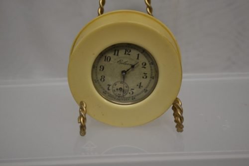 ANTIQUE EILEEN TABLE TOP CLOCK USA WORKS 3" IN DIA.