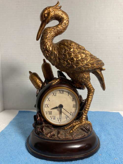 Antique Fireplace Mantle/Desk-top Crane Statue Clock